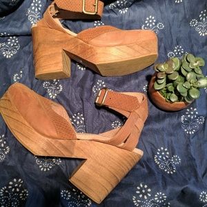 FREE PEOPLE suede and wood platforms
